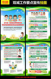 图解学校双减政策挂图模板
