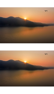 湖上清晨日出唯美风景图片素材