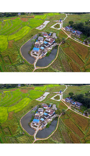 荷塘围绕的村庄山村风景图片素材