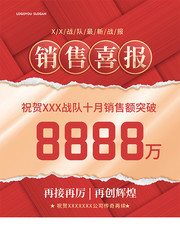 红色喜庆业绩喜报海报