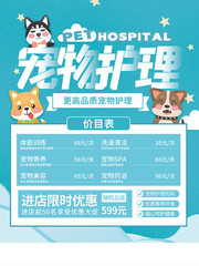 蓝色宠物护理海报广告