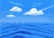 海上白云卡通风景插画图片