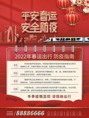 红色喜庆春运防疫宣传海报