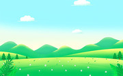 春天插画草地背景图片