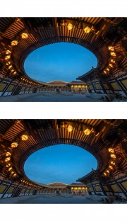 超广角仰拍襄阳唐城环殿夜色