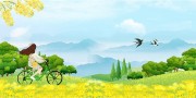 油菜花风景卡通风景插画图片