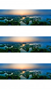 鸟瞰湖岛风光宽幅全景图片