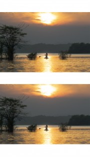 小伐子在夕阳山水中图片