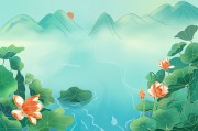 中国风手绘荷花风景插画图片