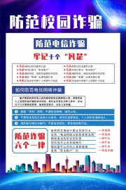 蓝色科技感防范校园诈骗海报