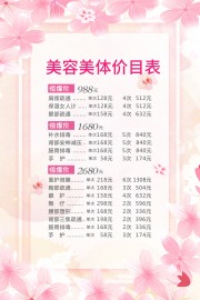 粉色美容美体价目表海报