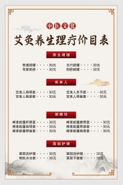 艾灸养生理疗价目表海报
