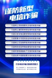 蓝色谨防新型电信诈骗海报