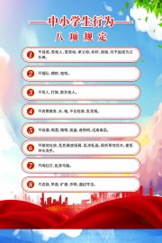 中小学生行为八项规定制度展板图片