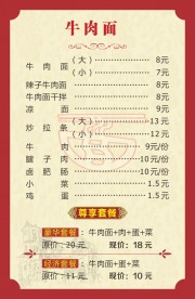 牛肉面价格表图片下载