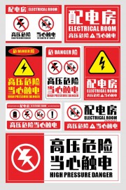 配电箱高压危险小心触电警示牌模板图片