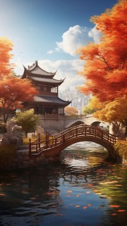 古楼红枫美景图