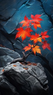 岩石中的枫叶图片