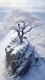 雪中古树图片