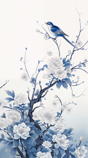 淡墨工笔花鸟画图片