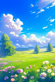 卡通春天草地鲜花背景