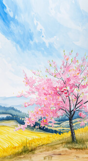 春天桃花风景插画图片