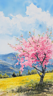 桃花风景插画