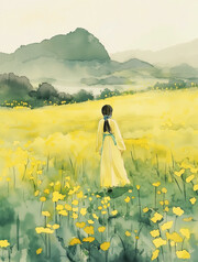 春天花海风景插画