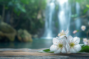 梨花和瀑布高清风景壁纸图片