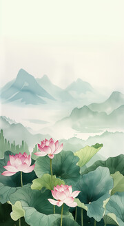 荷花风景插画高清图片