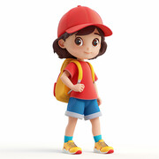 背着书包的小学生女孩插画