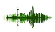高清城市倒映剪影图片
