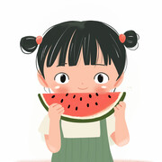 卡通吃西瓜小女孩图片