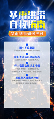 暴雨洪涝自救指南海报
