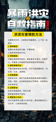 暴雨洪灾自救指南海报