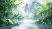 竹林风景插画背景