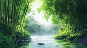 溪边竹林风景背景
