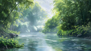 竹林山水风景插画背景