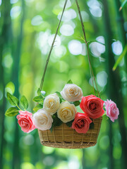 玫瑰花花篮竹林风景壁纸图片