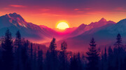 夕阳和山脉高清背景图片