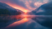 夕阳余晖倒映壁纸