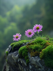 山崖上的雏菊花图片