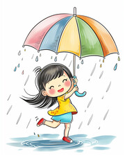 打雨伞的卡通女孩图片