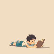 读书的男孩插画图片素材