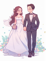 新郎新娘插画图片