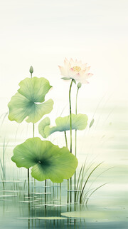 水上荷花插画图片