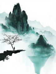中式意境山水背景图