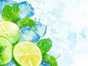水彩柠檬夏季冰爽背景图