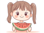 吃西瓜插画高清图片