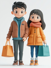 购物情侣人物插画